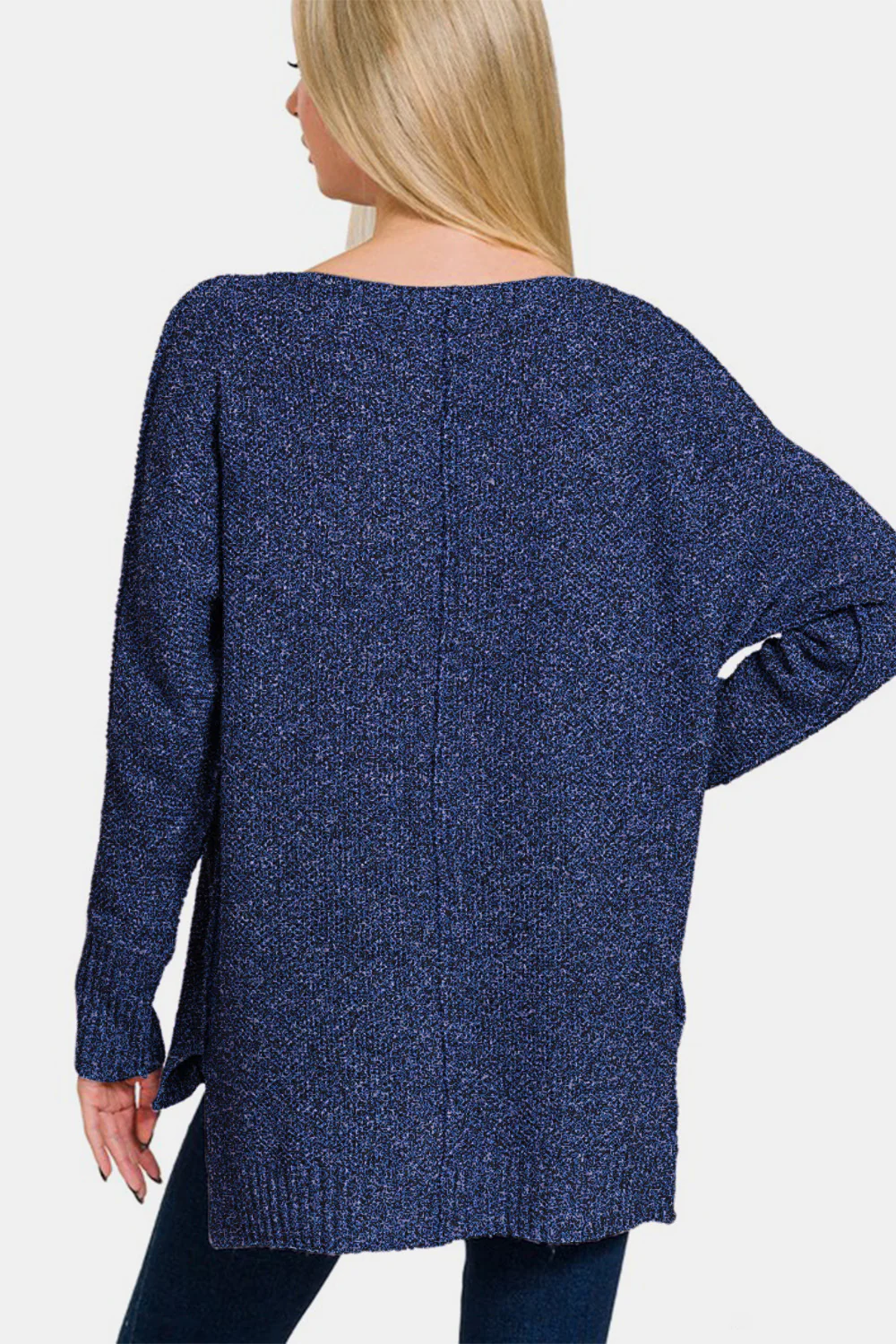 Zenana High-Low Center Seam V-Neck Sweater - Image 2