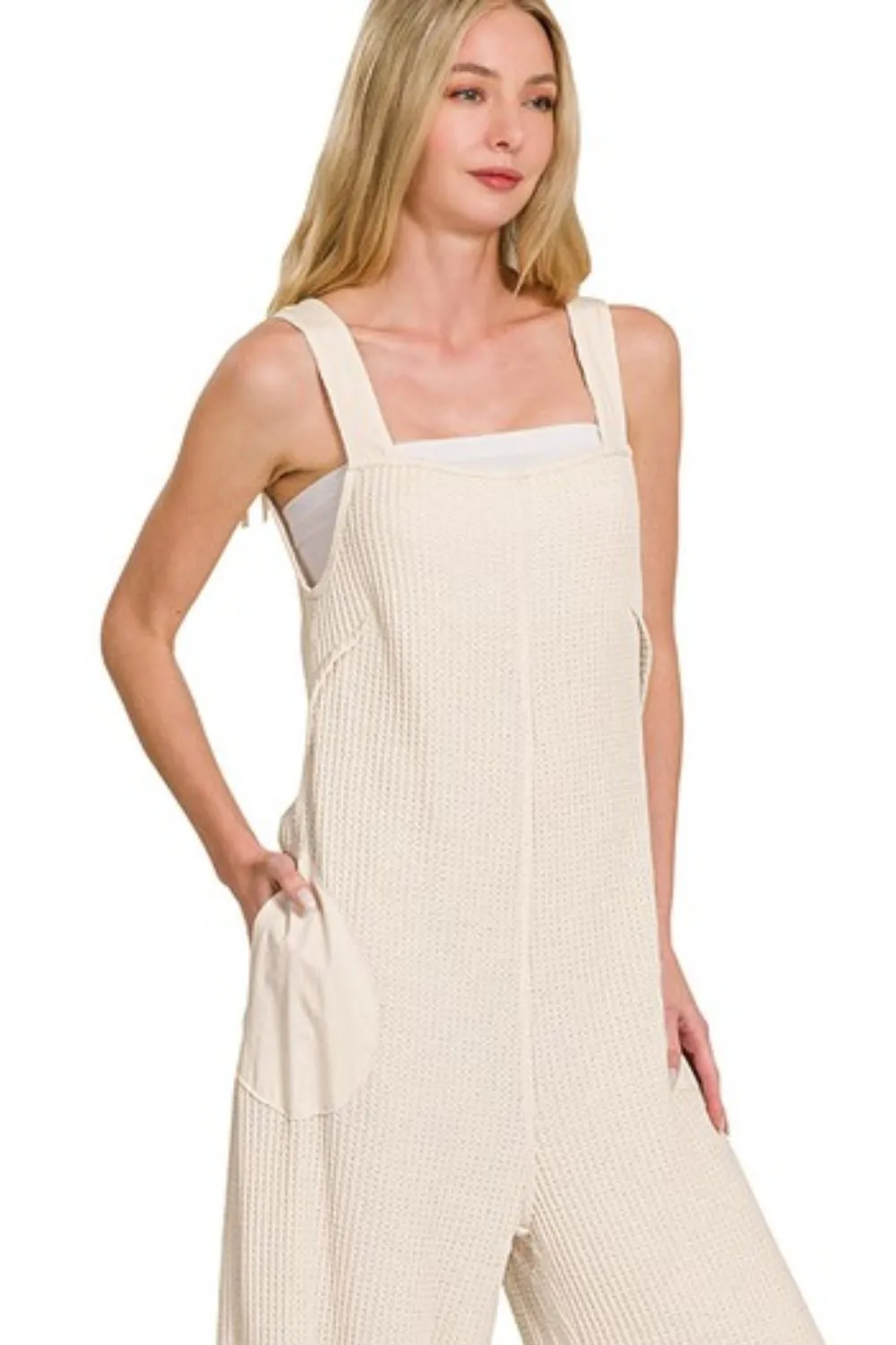 Zenana Knit Waffle Wide Leg Overalls - Image 3
