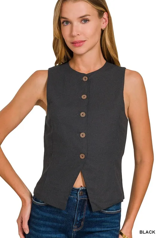 Zenana Linen Button Down Vest - Image 2