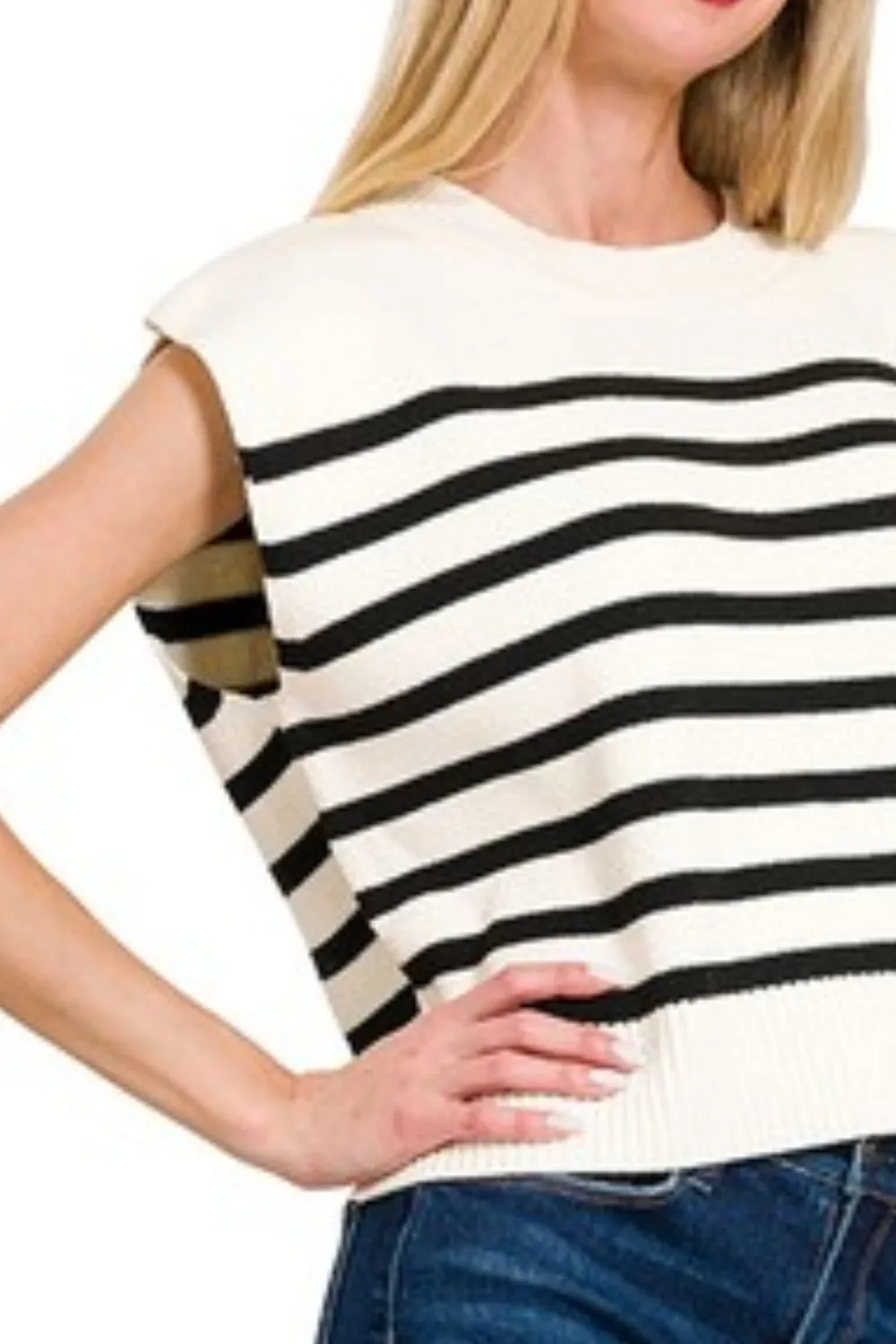 Zenana Oversized Crew Neck Stripe Sweater Vest - Image 3