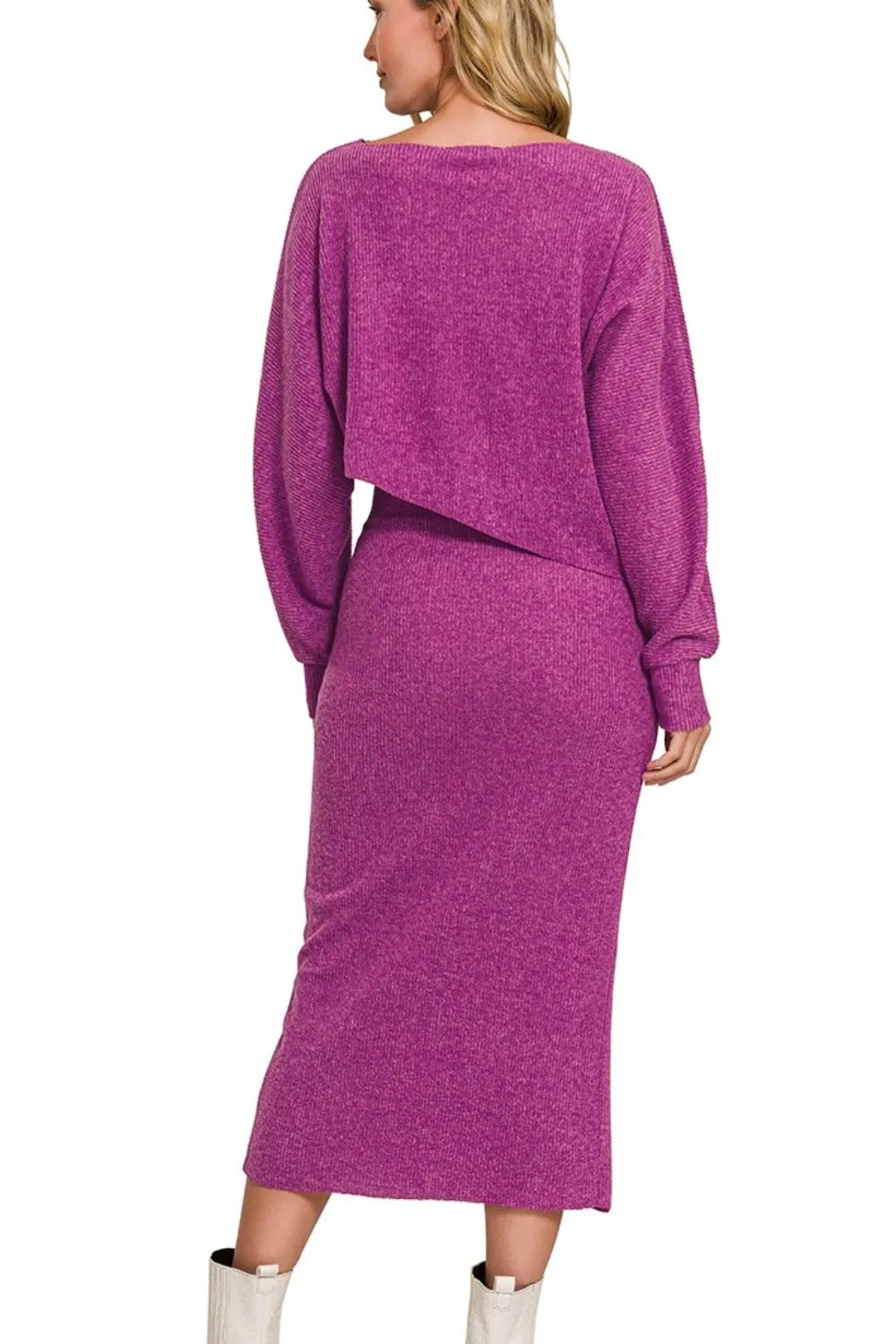 Zenana Ribbed Asymmetric Hem and Sleeve Top & Skirt Set - Image 4