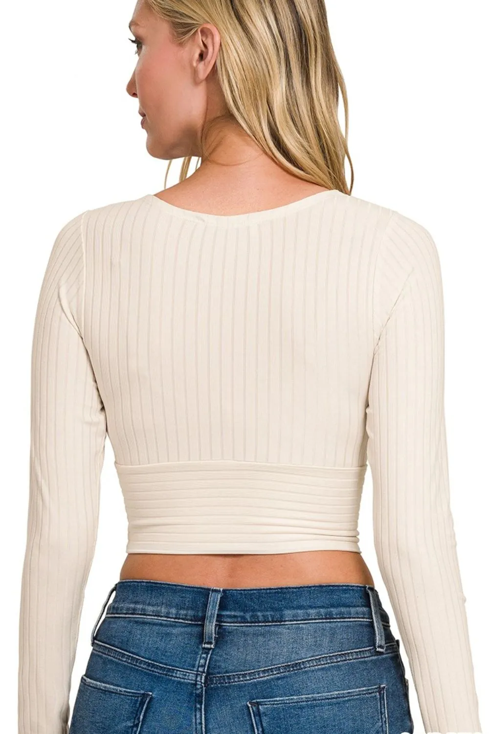 Zenana Ribbed Surplus Waist Band Long Sleeve Top - Image 3