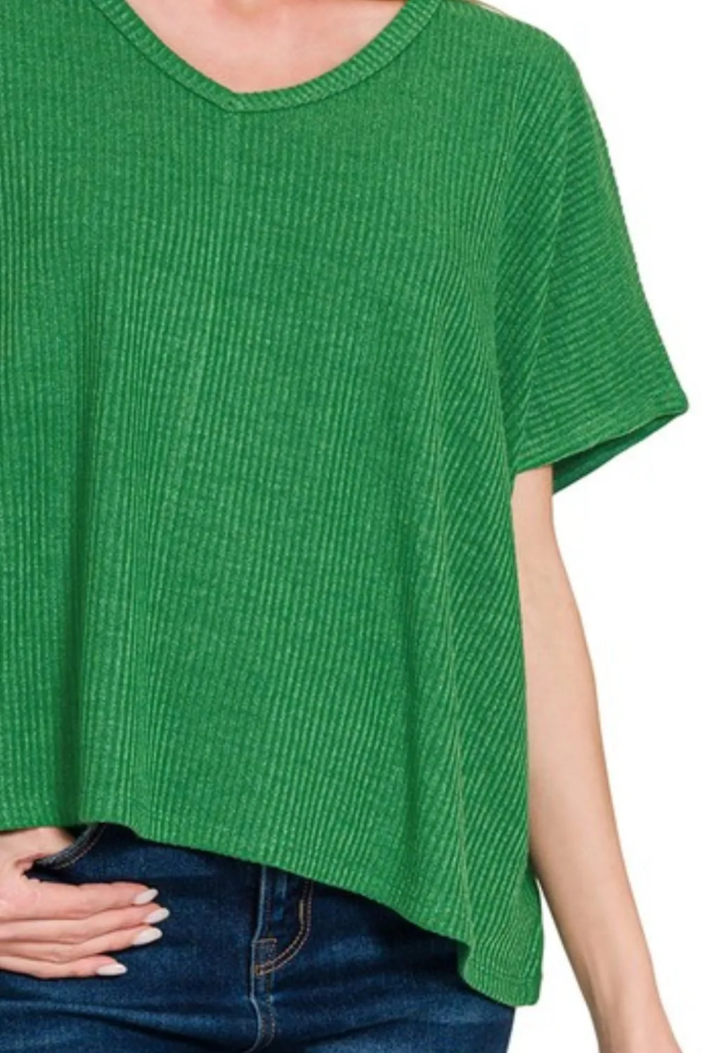Zenana Ribbed V-Neck Short-Sleeve Knit Top - Image 3