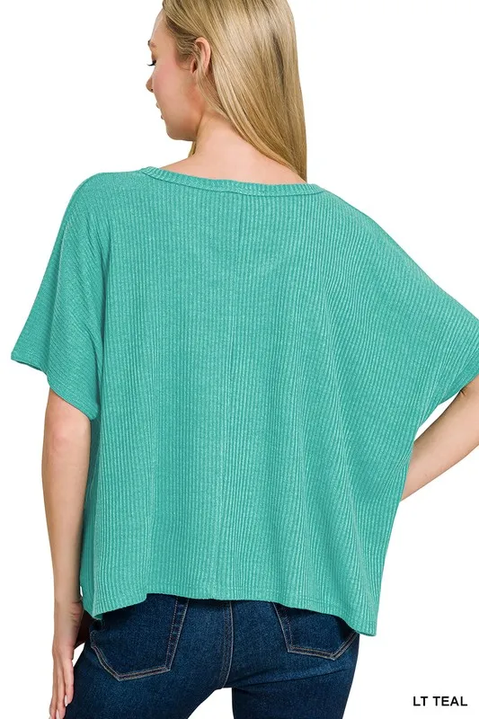 Zenana Ribbed V-Neck Short-Sleeve Knit Top - Image 3