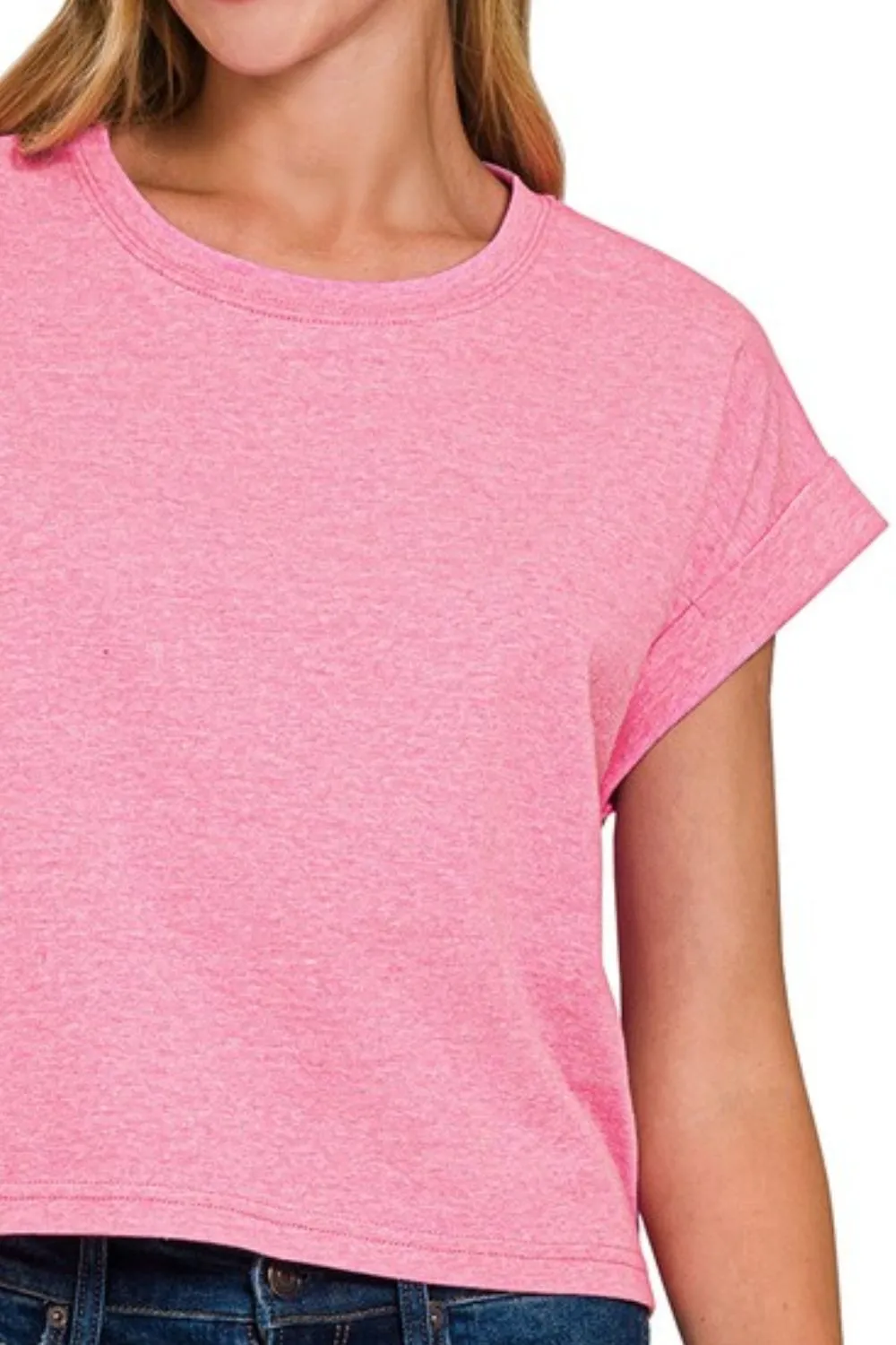 Zenana Rolled Sleeve Crop T-Shirt - Image 3