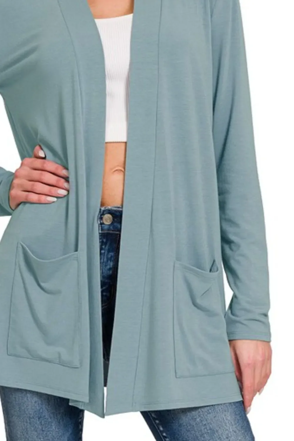 Zenana Slouchy Lightweight Open Front Pocket Cardigan - Image 3