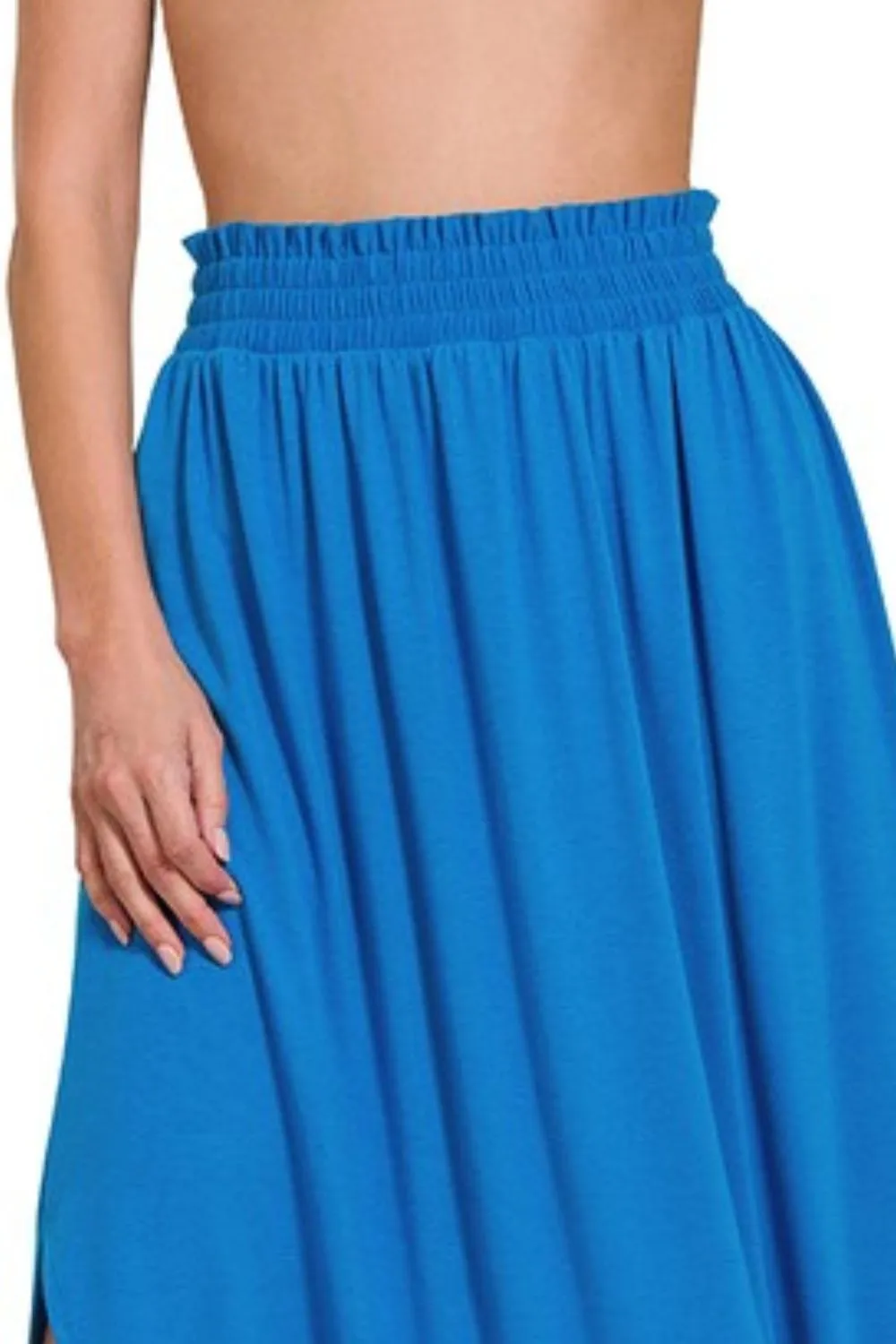 Zenana Smocked Waist Side Slit Maxi Skirt With Pockets - Image 2