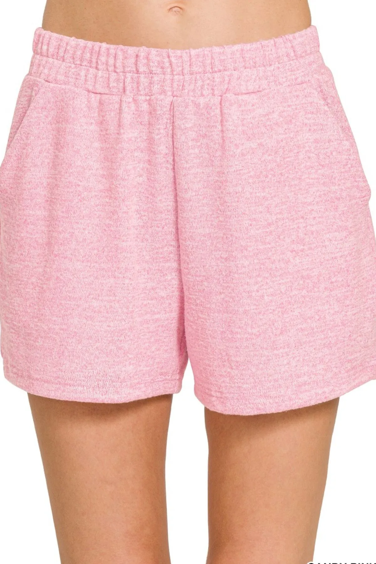 Zenana Soft Melange Hacci Elastic Waist Band Shorts