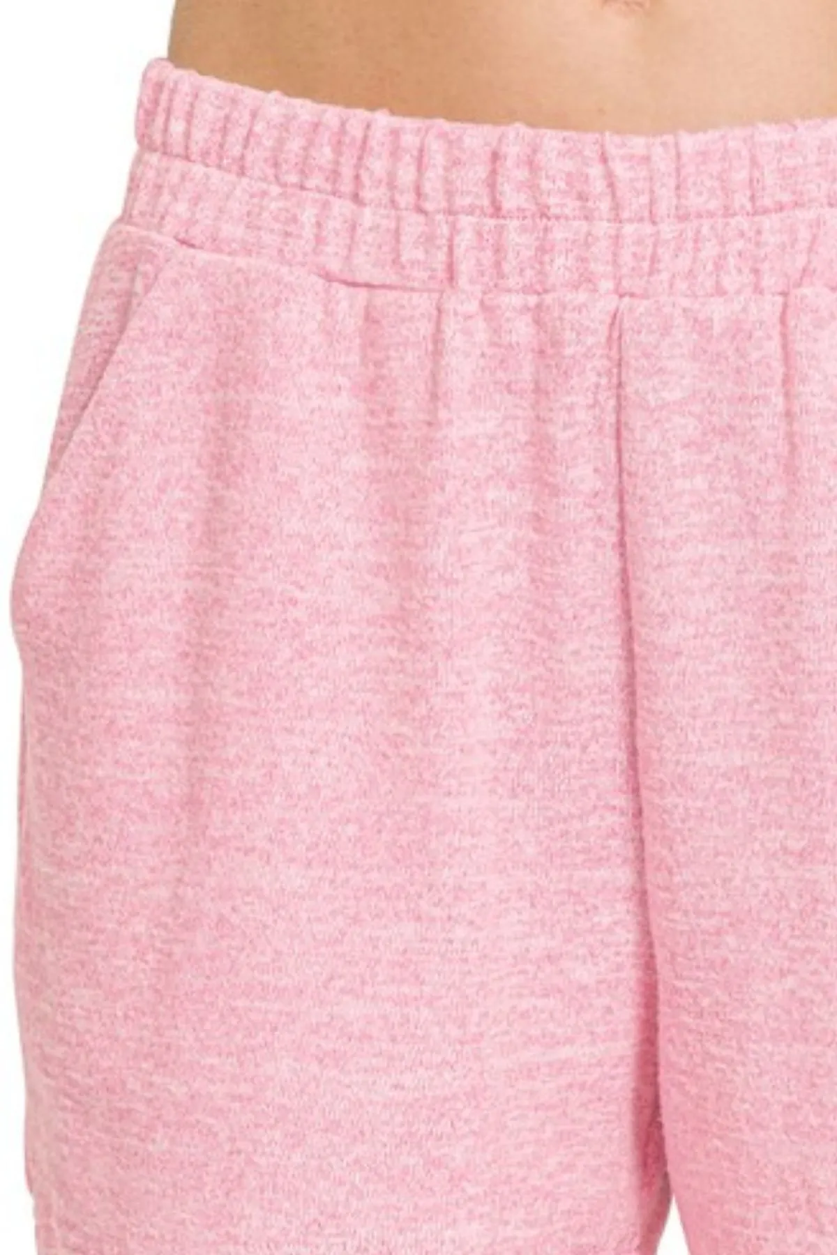 Zenana Soft Melange Hacci Elastic Waist Band Shorts - Image 2