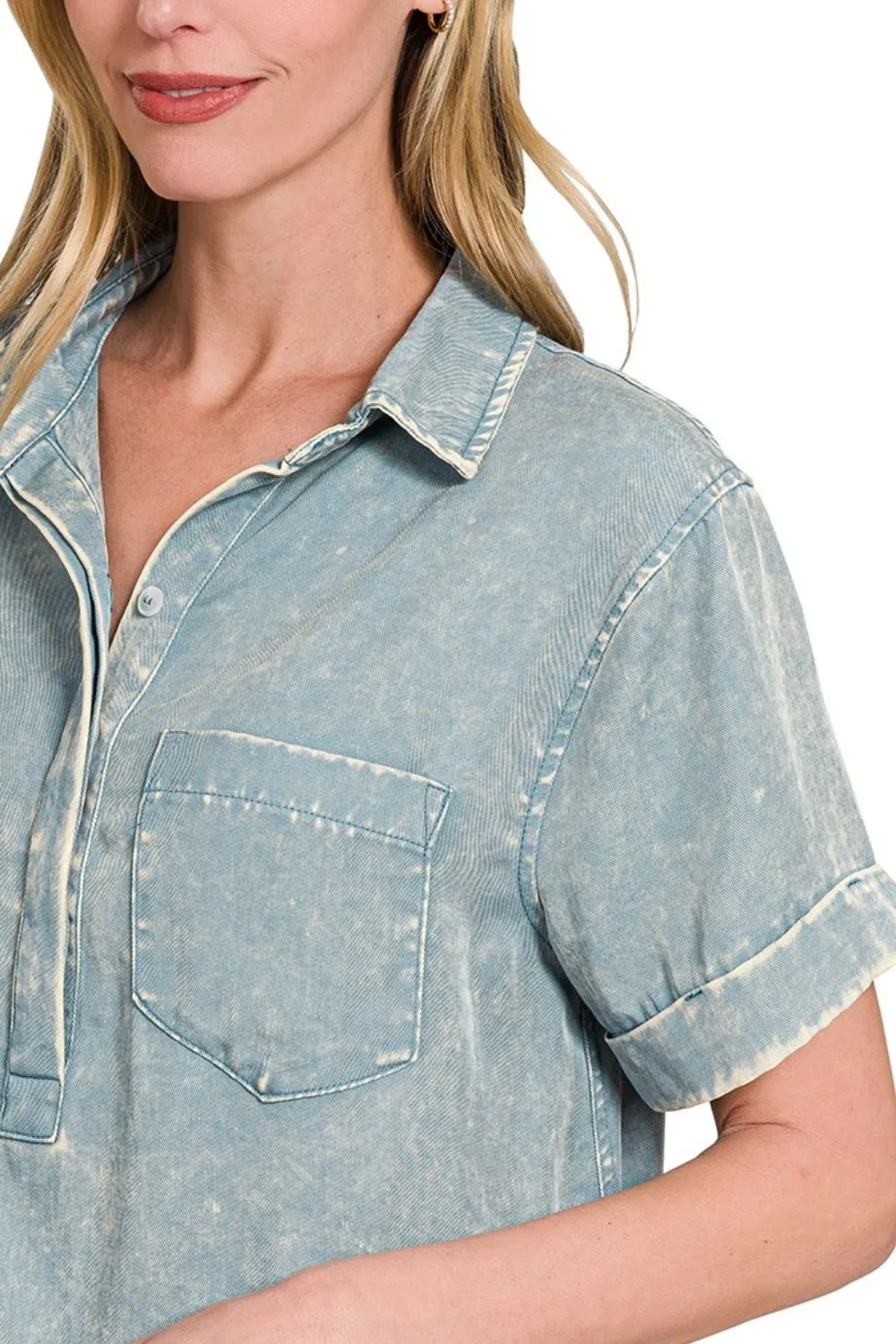 Zenana Tencel Mineral Washed Collared Shirts Dress - Image 5