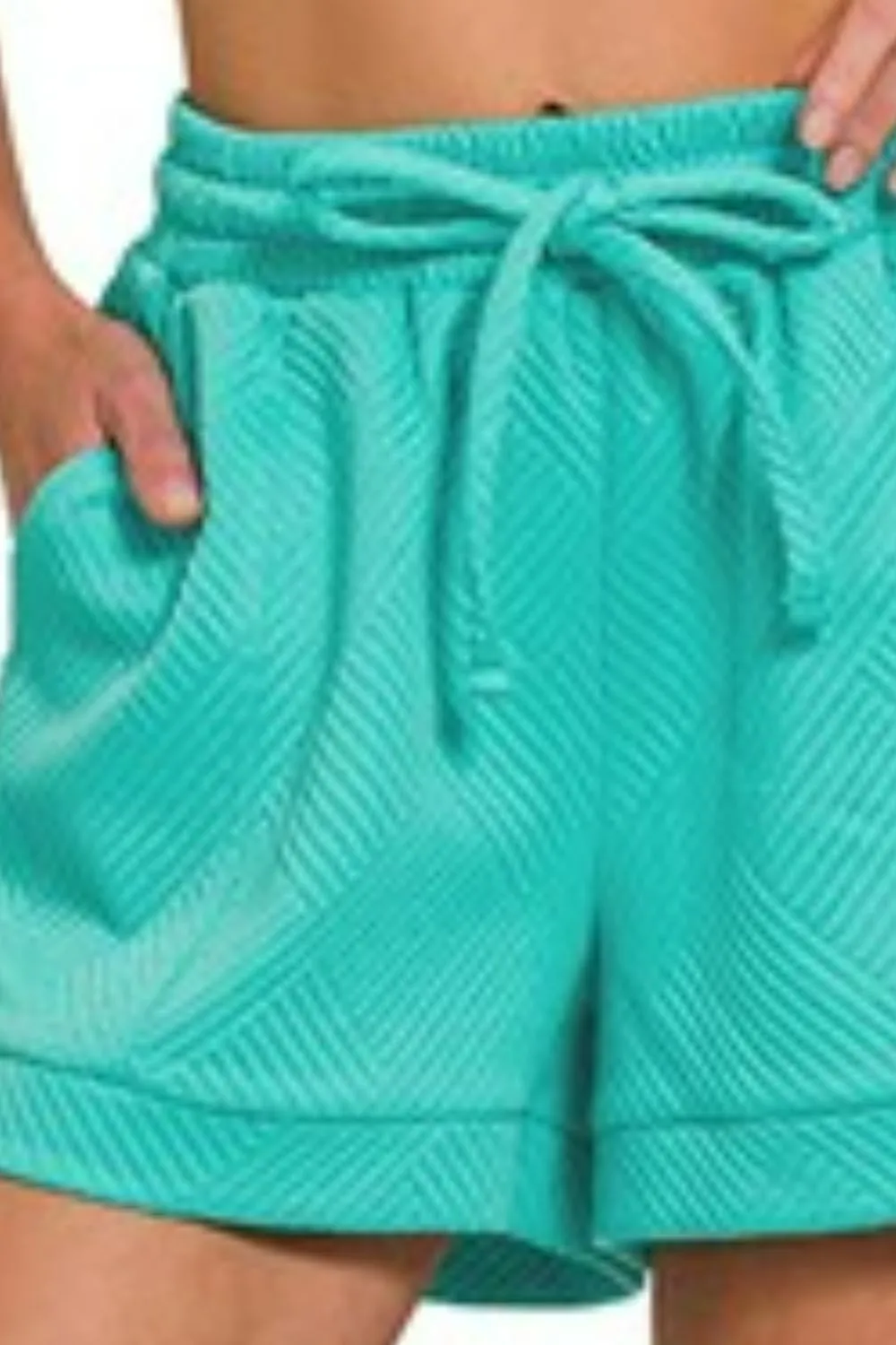 Zenana Textured Knit Jacquard Drawstring Shorts - Image 2