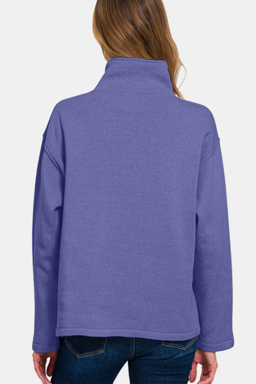 Zenana Turtleneck Half Snap Fleece Sweatshirt - Image 2