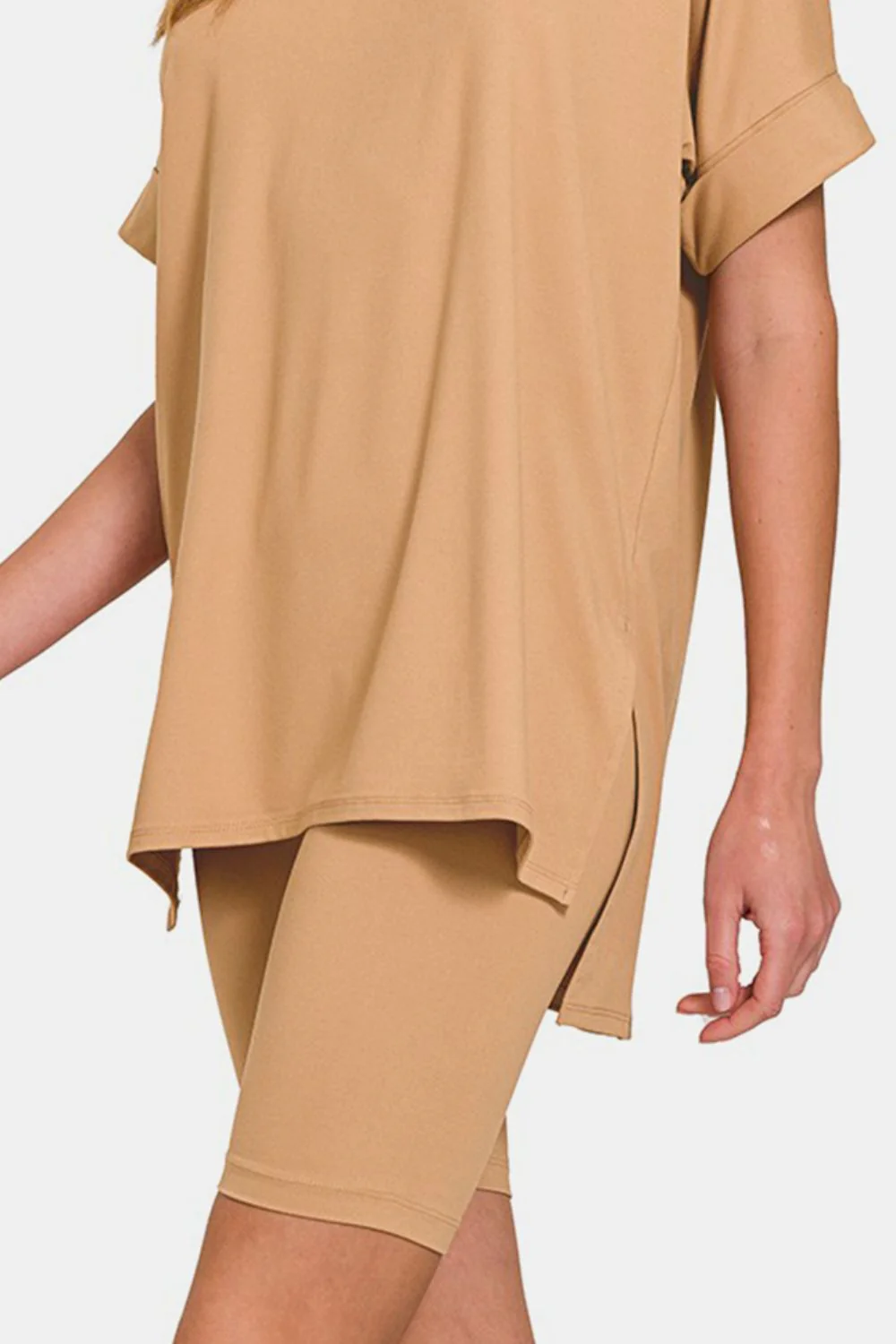 Zenana V-Neck Short Sleeve T-Shirt and Biker Shorts Set - Image 3