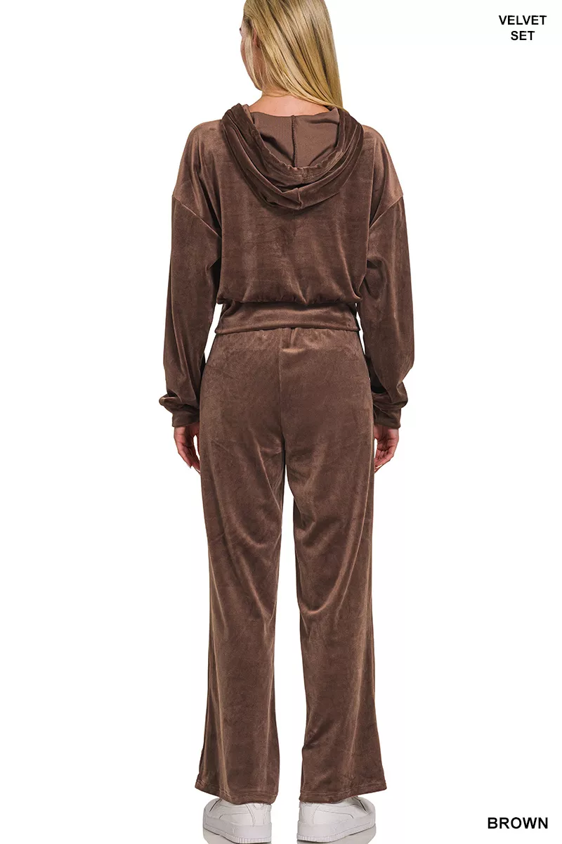 Zenana Velvet Zip Up Hoodie and Pants Set - Image 6