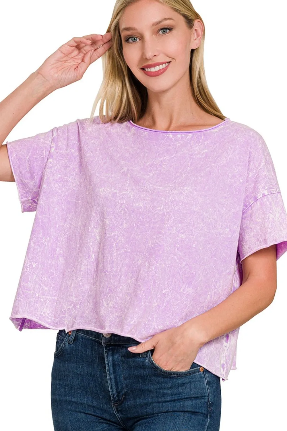 Zenana Washed Crew Neck Short Sleeve Crop Box Tee - Image 2