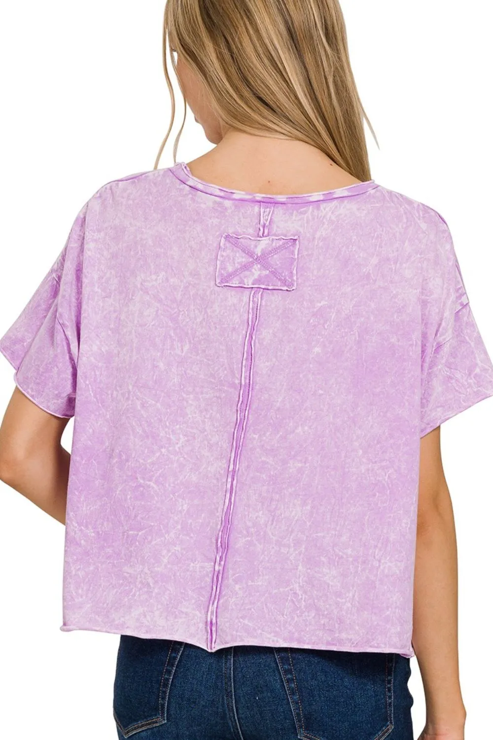 Zenana Washed Crew Neck Short Sleeve Crop Box Tee - Image 3