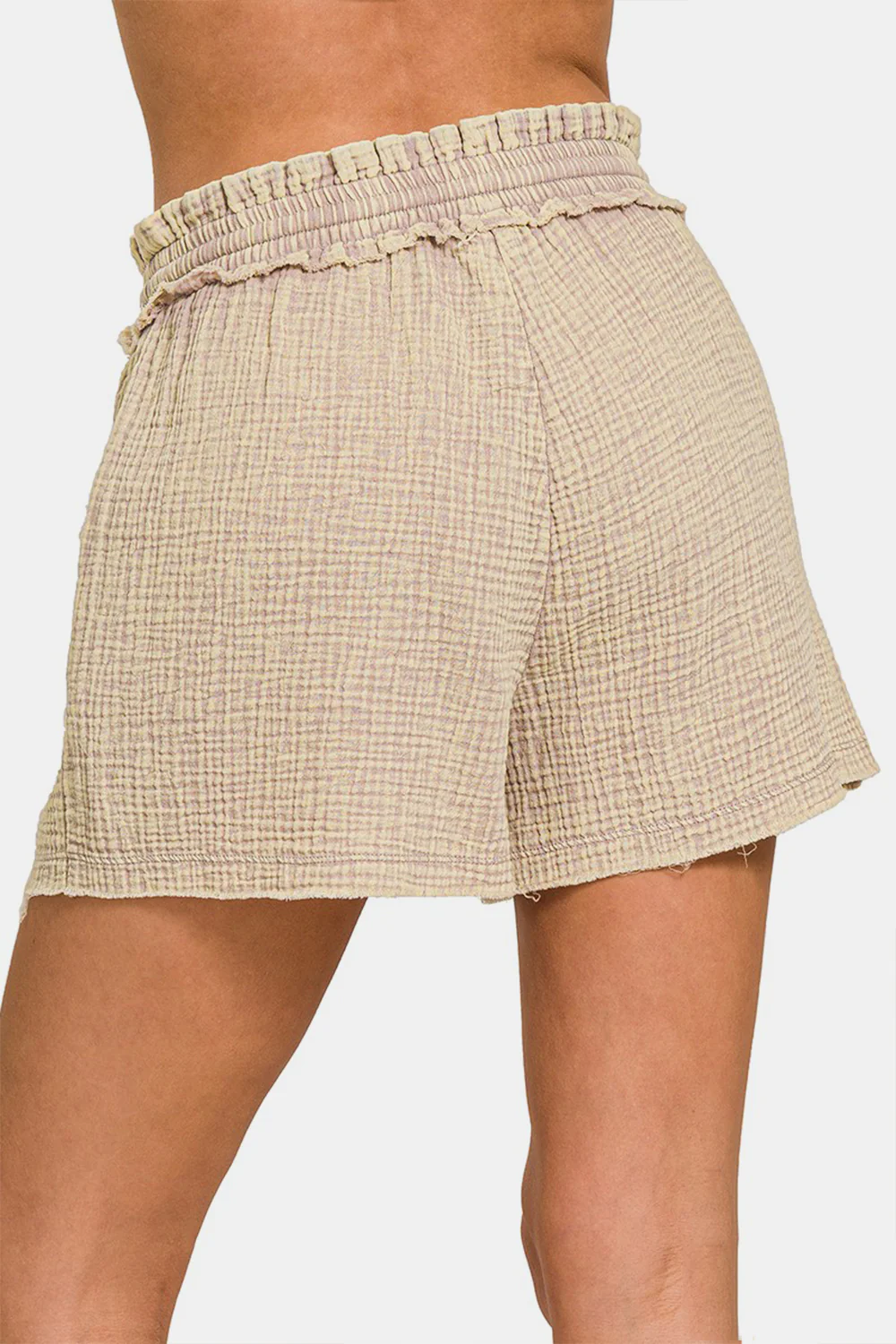 Zenana Washed Frayed Hem Drawstring Shorts - Image 2