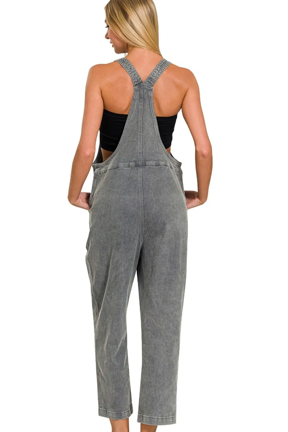 Zenana Washed Knot Strap Relaxed Fit Overalls - Image 2