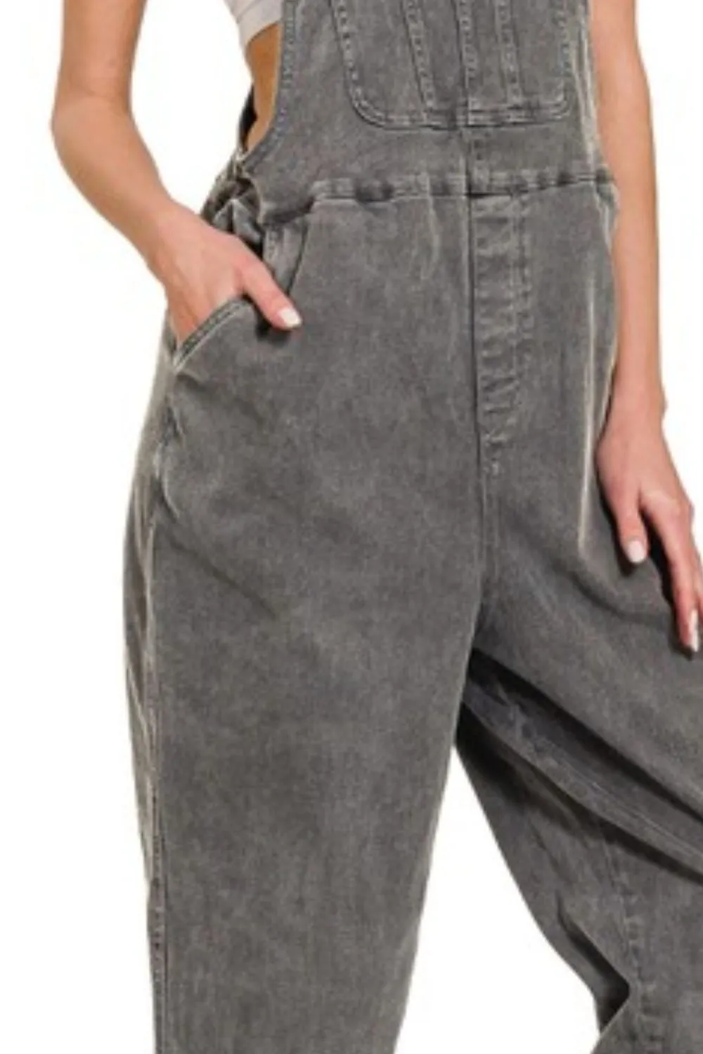 Zenana Washed Knot Strap Relaxed Fit Overalls - Image 3