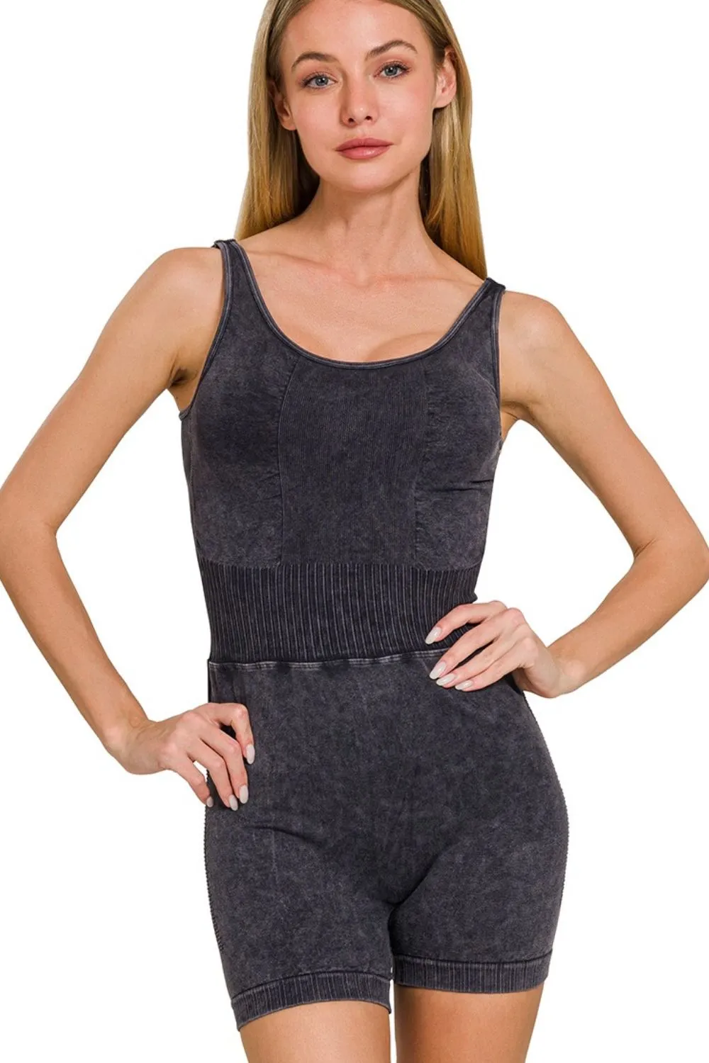 Zenana Washed Sports Romper With Removable Bra Pad - Image 2
