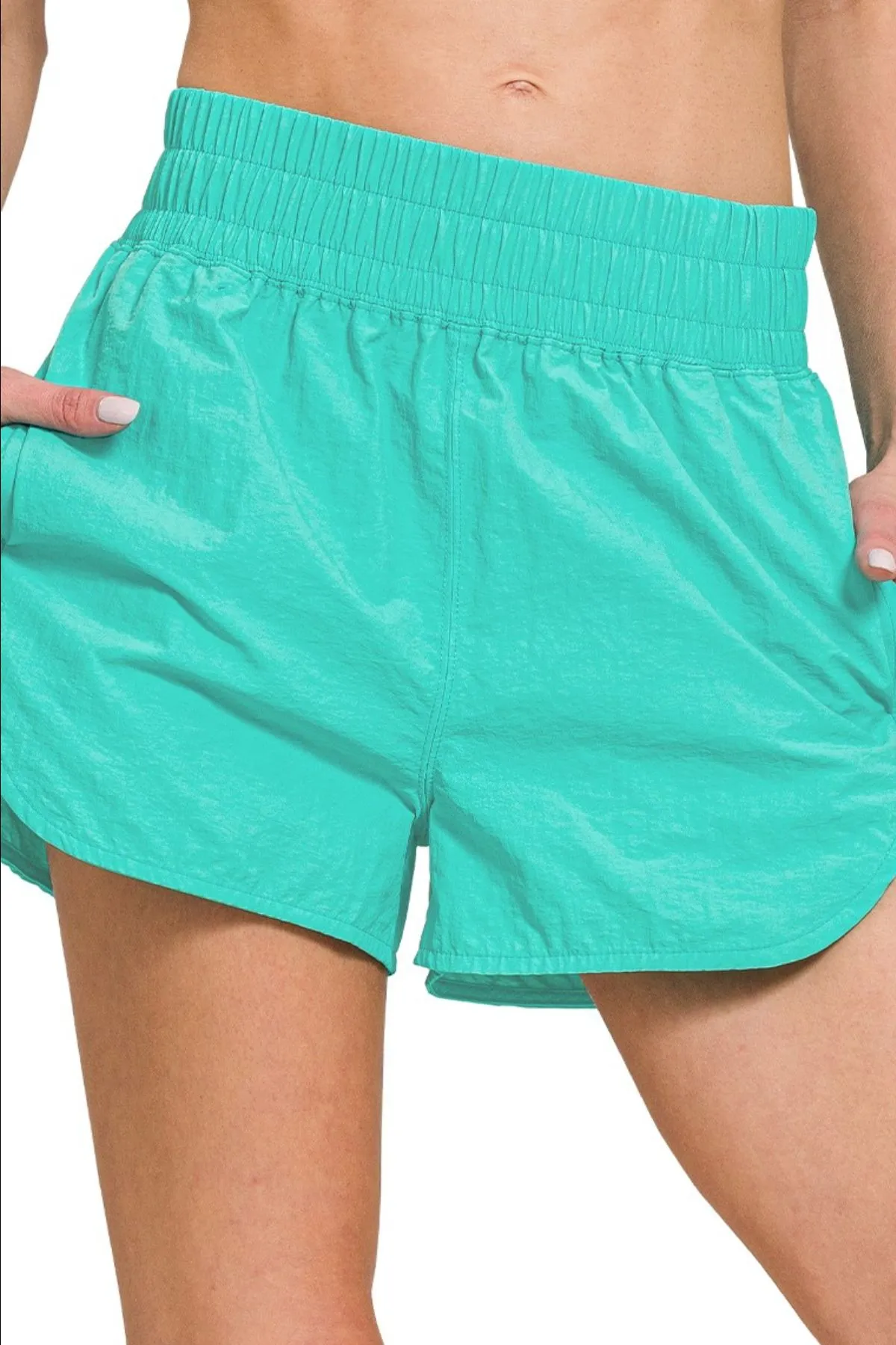 Zenana Windbreaker Smocked Waistband Running Shorts - Image 2