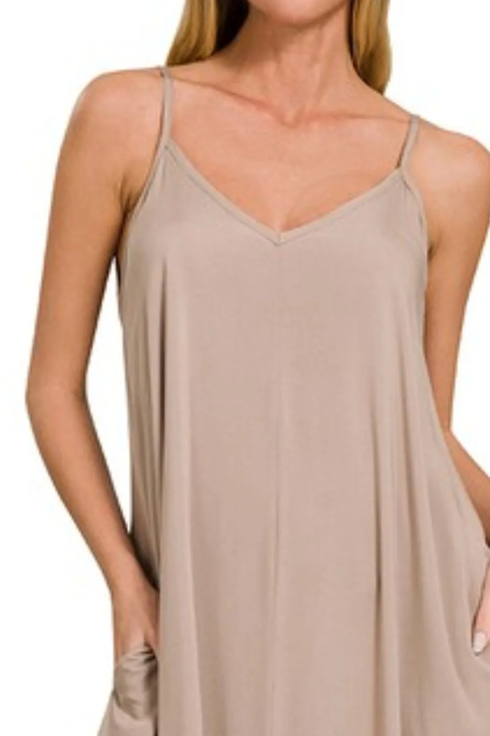 Zenana Woven Arc Hem Cami Dress With Flowy Pockets - Image 3