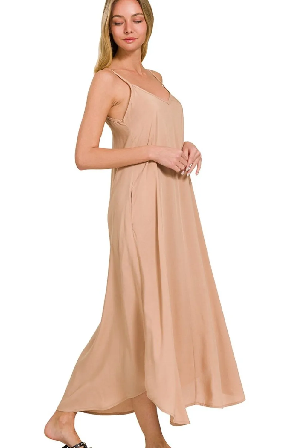 Zenana Woven Arc Hem Cami Dress With Flowy Pockets