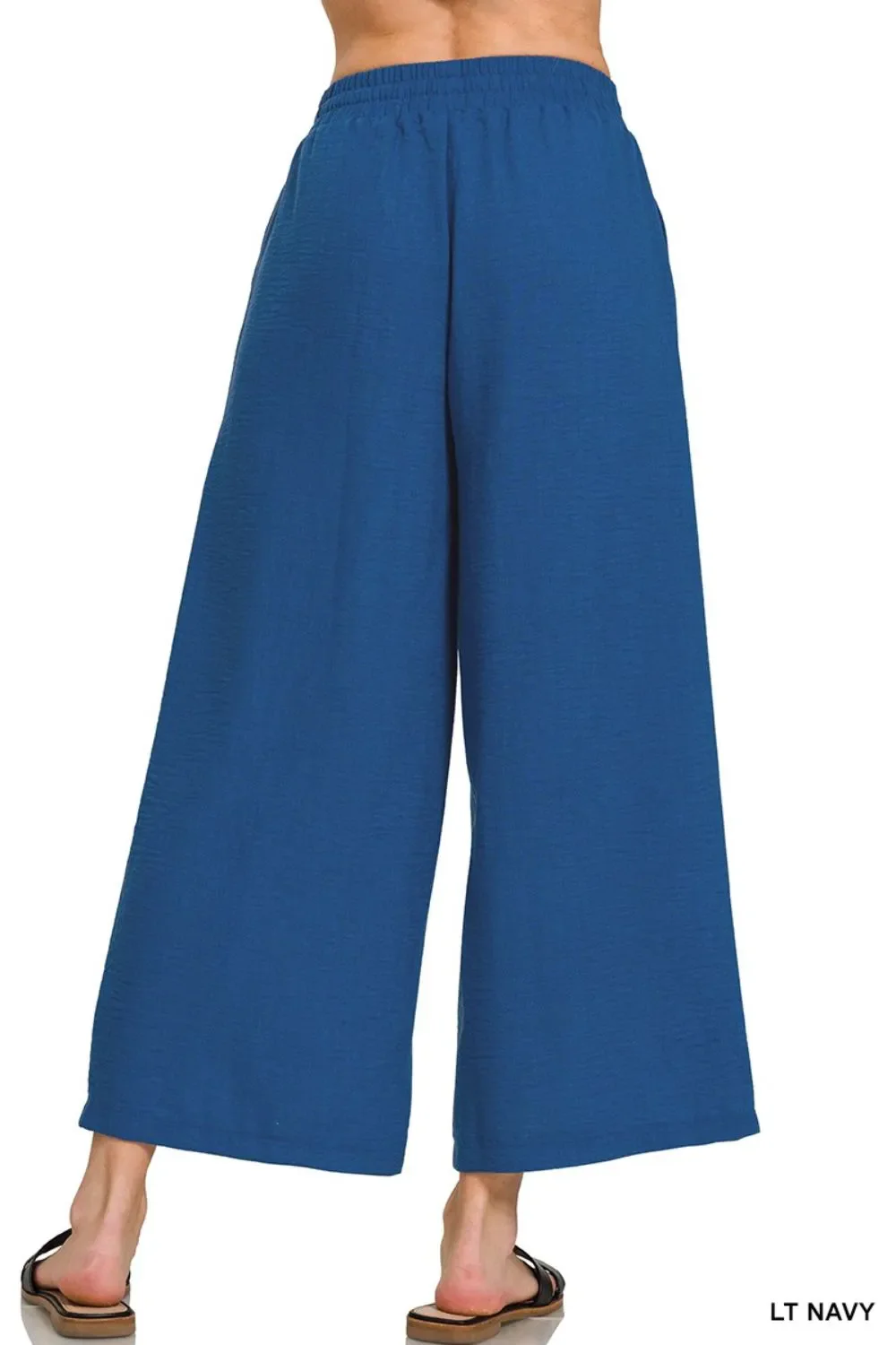 Zenana Woven Crepe Elastic Band Waist Cropped Pants - Image 2