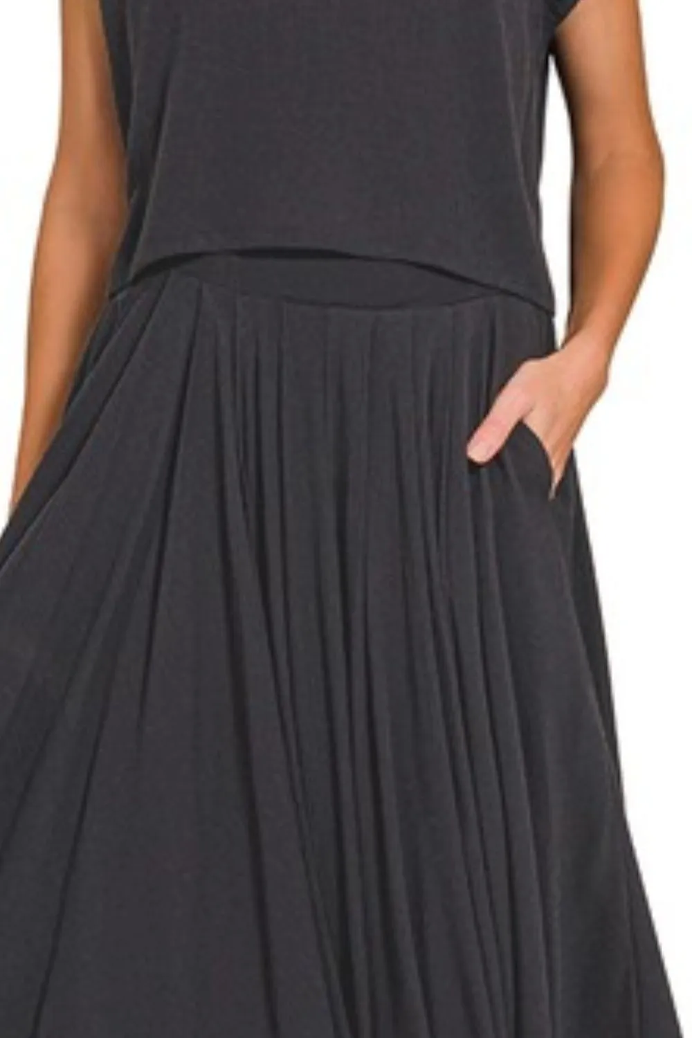 Zenana Woven Crinkle Gauze Crop Tee and Skirt Set - Image 3