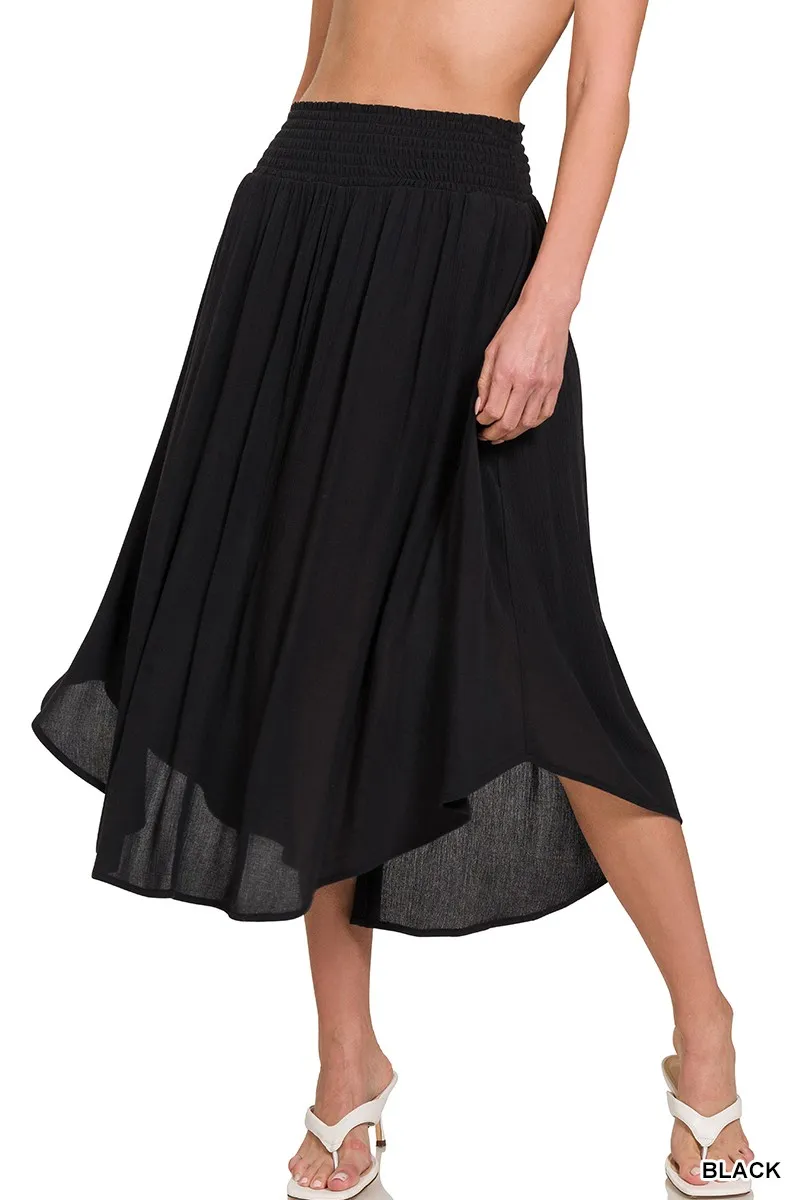 Zenana Woven Crinkle Smocked Waist Maxi Skirt W Pockets - Image 2