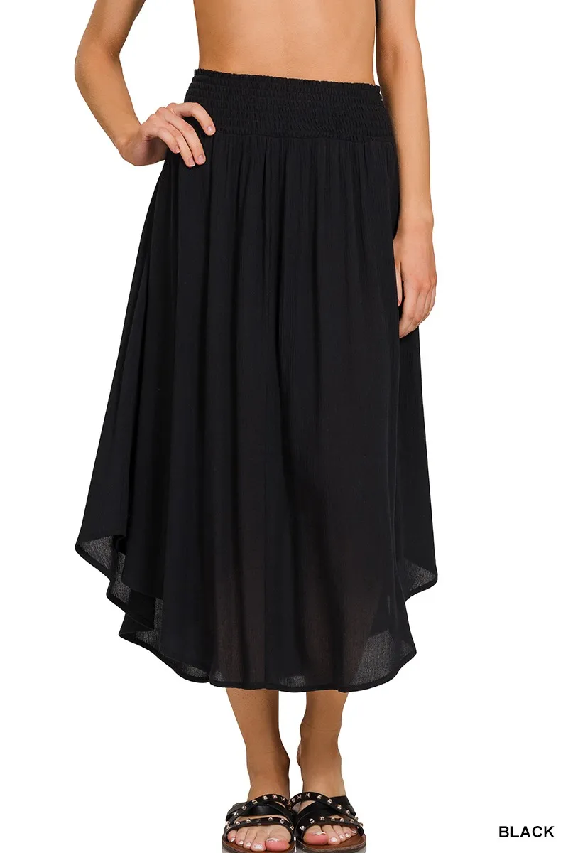 Zenana Woven Crinkle Smocked Waist Maxi Skirt W Pockets - Image 3