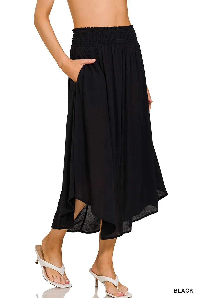 Zenana Woven Crinkle Smocked Waist Maxi Skirt W Pockets - Image 4