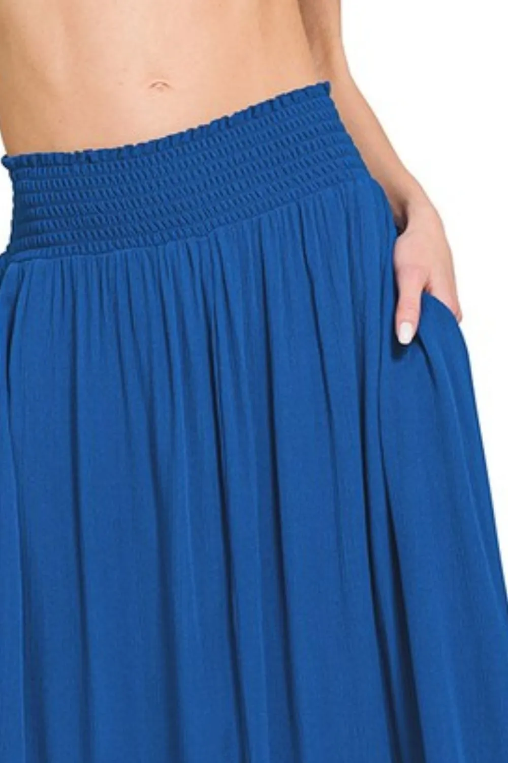Zenana Woven Crinkle Smocked Waist Maxi Skirt W Pockets - Image 3