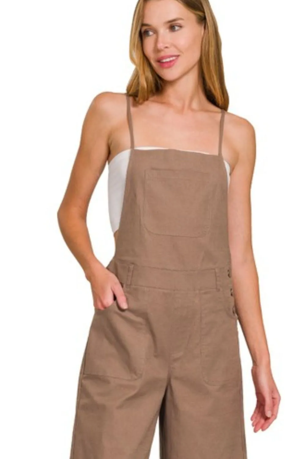 Zenana Woven Spaghetti Strap Overalls - Image 2