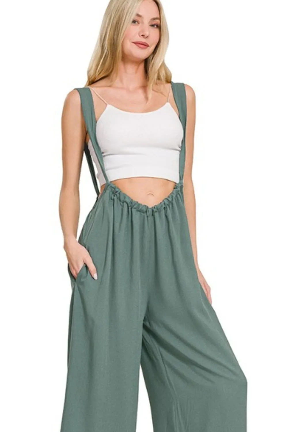 Zenana Woven Tie Back Suspender Jumpsuit - Image 2