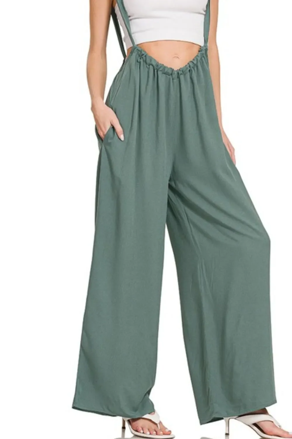 Zenana Woven Tie Back Suspender Jumpsuit - Image 3