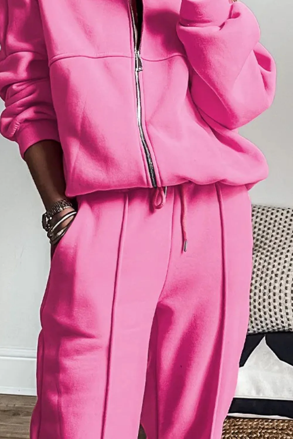 Zip Up Long Sleeve Top and Pants Set - Image 5