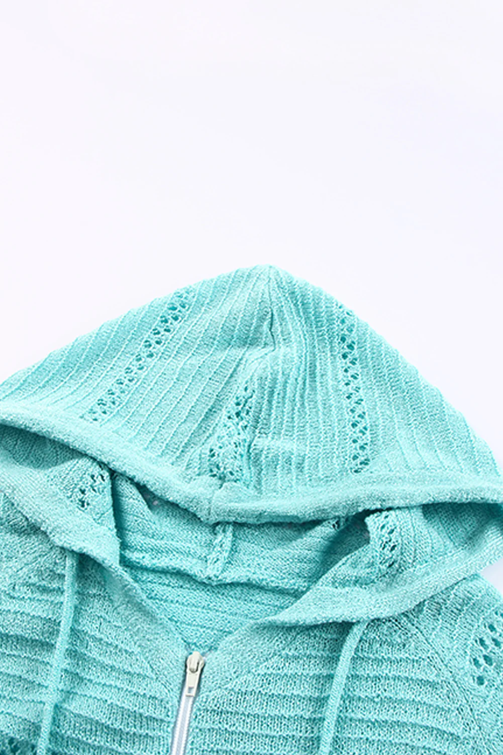 Zip-Up Raglan Sleeve Openwork Hooded Cardigan - Image 28